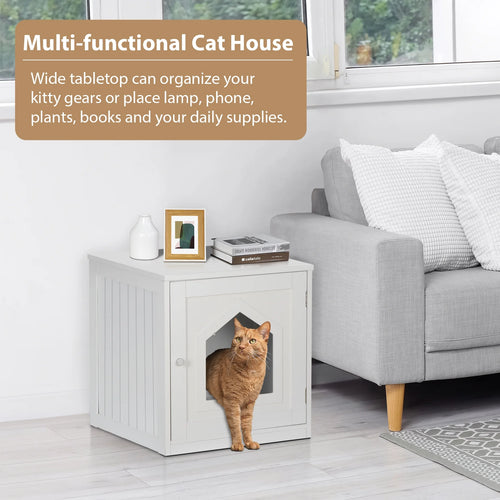 20'' White Cat Washroom Pet House Hidden Litter Box Enclosure & MDF Side Table 18Lbs
