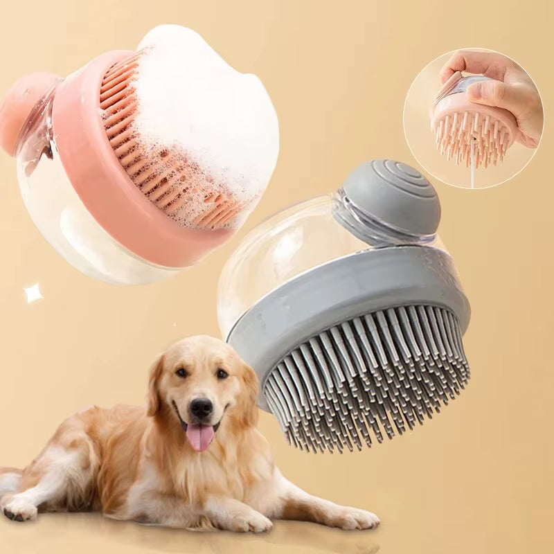 1Pc Pet Bath Brush Soft Silicone with Shampoo Dispenser Gentle Massage for Grooming and Cleaning Fur and Hair